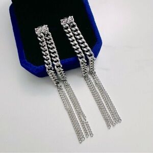 Chic Silver-Tone Multi-Chain Tassel Drop Earrings